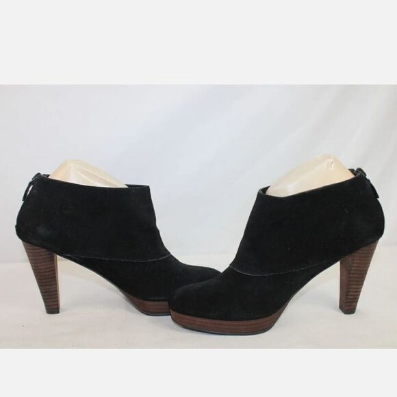 COLE HAAN BLACK SUEDE PLATFORM ANKLE BOOT BOTTIES STACKED HEELS SZ 7.5B. - Picture 7 of 10